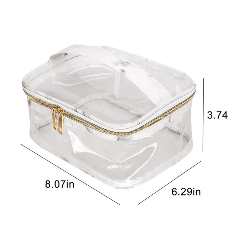 Marble Transparent Bag, Stylish Waterproof Makeup Case,Durable Large Zipper Opening Lipstick Toiletry Tote Suitcase Bea