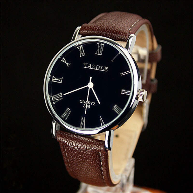Yazole Quartz Watch Men Casual Business Leather Strap Classic Blue Glass Mens Watches Relogio Masculino: brown black