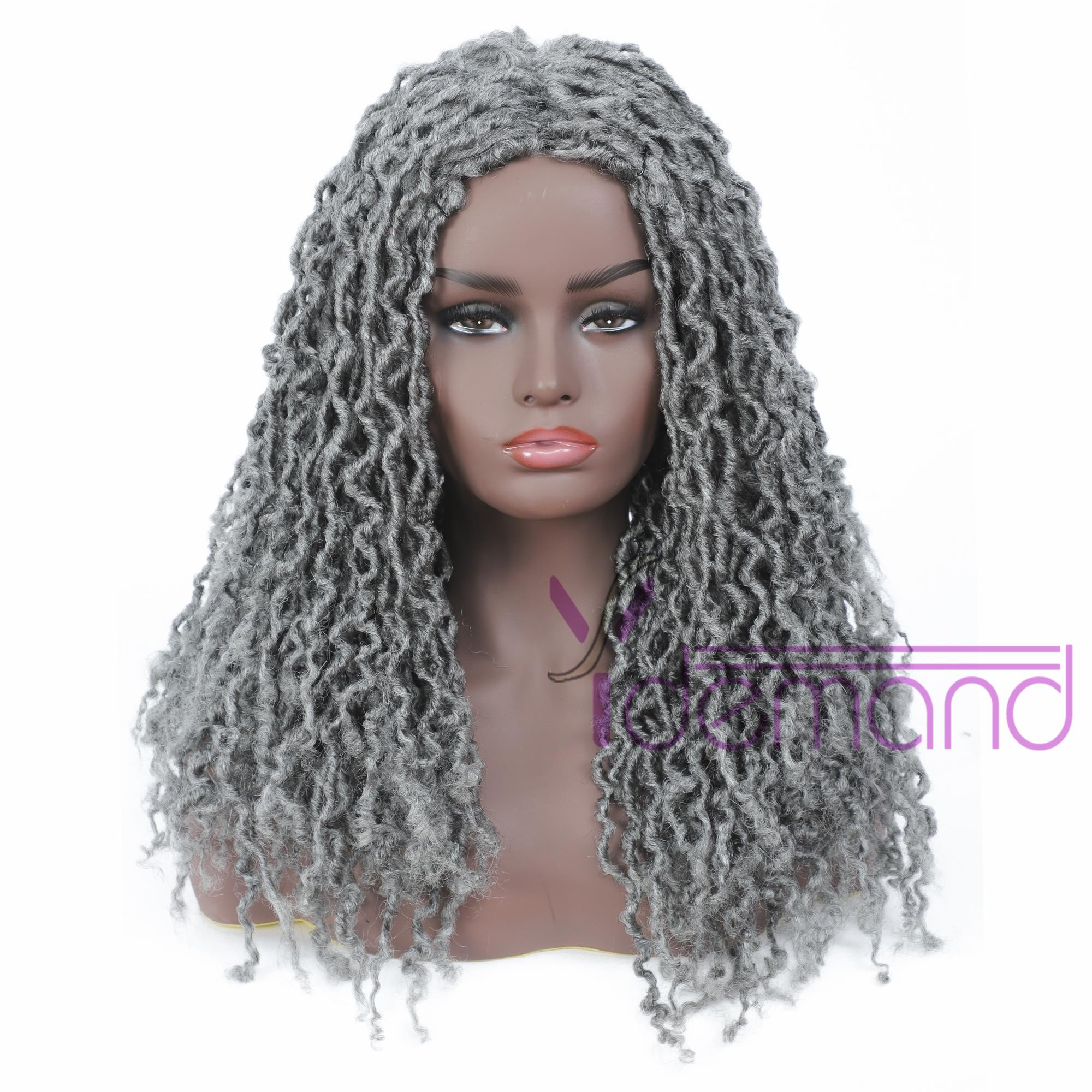 Y demand Long Dreadlocks Braided Wigs Grey Goddess Faux Locs Hair 24inch Natural Synthetic Wig For Black Women/Men: Silver Grey