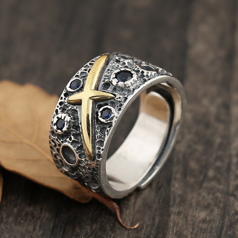 V.YA 925 Anello In Argento Sterling per Gli Uomini Thai Argento Anello Aperto Anello Blu Zircone Homme Gioelleria Raffinata E Alla Moda Anelli Regali