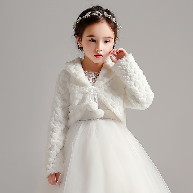 Weiße Blume Mädchen Faux Fell wickeln Hochzeit Jacke Stola freundlicher Mantel Kurzen Mantel Kap Für Hochzeit Abendkleid Bolero zucken schal