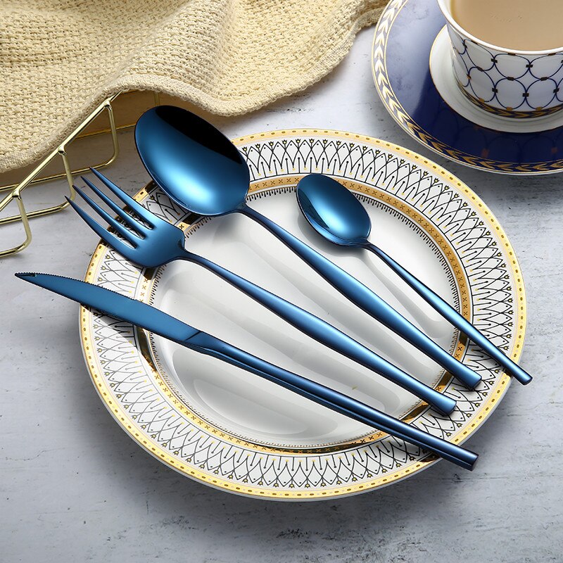 Rustfrit stål bestik sølvtøj ske spisestel sæt mat guld bestik knive gafler skeer spisestel sæt miljøvenligt