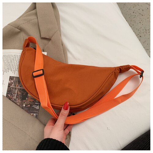 Ladies Nylon Hobos Underarm Bag Solid Color Single Shoulder Messenger Bags for Women Simple Female Daily Purse Handbags: Orange