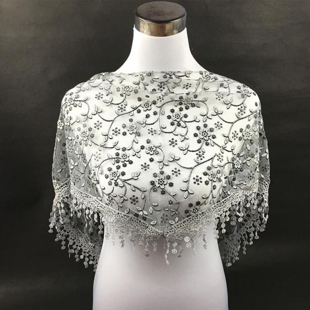 Triangle Women Scarf Lace Floral Summer Beach Tassel Scarves Chiffon Silk Wrap Pashmina Stole Foulard 9M15