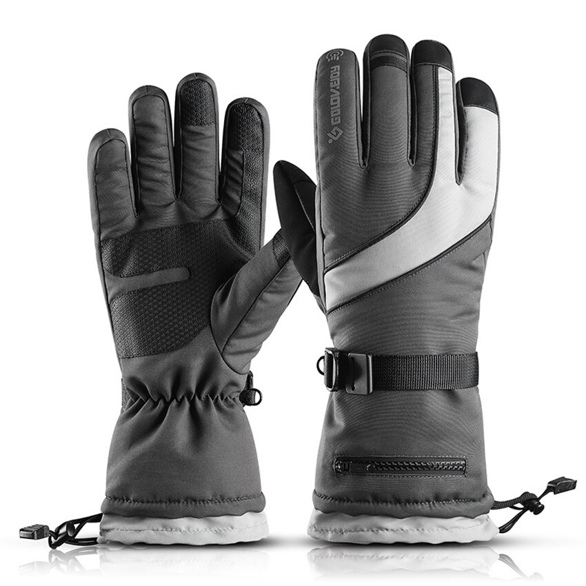 Winter dikke heren handschoenen vierlaags ski warme handschoenen duurzaam waterdicht winddicht antislip fluwelen handschoenen voor heren ritsvak: Grijze handschoenen / Palmbreedte 9.5-10.5cm