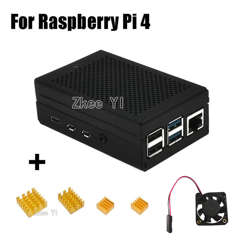 Aluminium Metal Case met Koelventilator Heatsinks voor Raspberry Pi 4 Model B