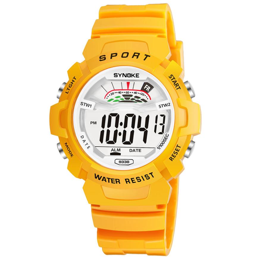Synoke Jongens Horloges Kids Grote Kleine Horloge 14 Kleuren Waterdicht Wekker Multifunctionele Horloge Relogio Infantil Menina Digitale: Small Yellow Watch