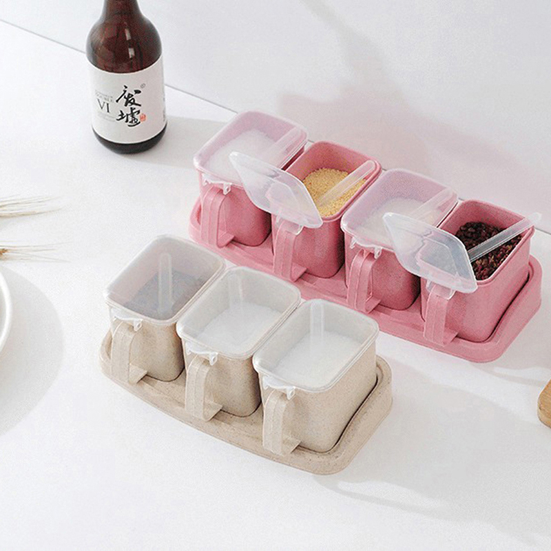 1 Set Salt Spice Jar Seasoning Containers With Spoon Storage Condiment Box