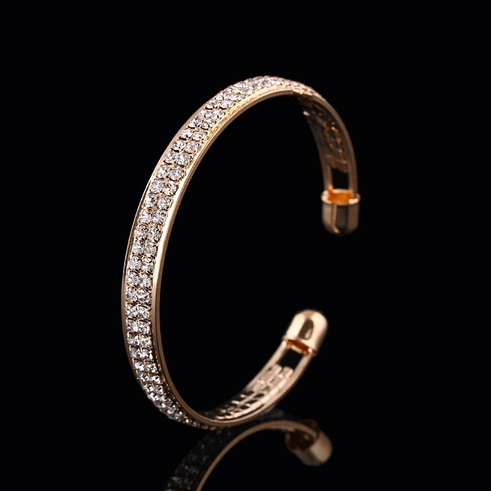 Kvinder 2- række krystal guld splint justerbar åbent armbånd enkel luksus skinnende kontor ol damer armbånd smykker