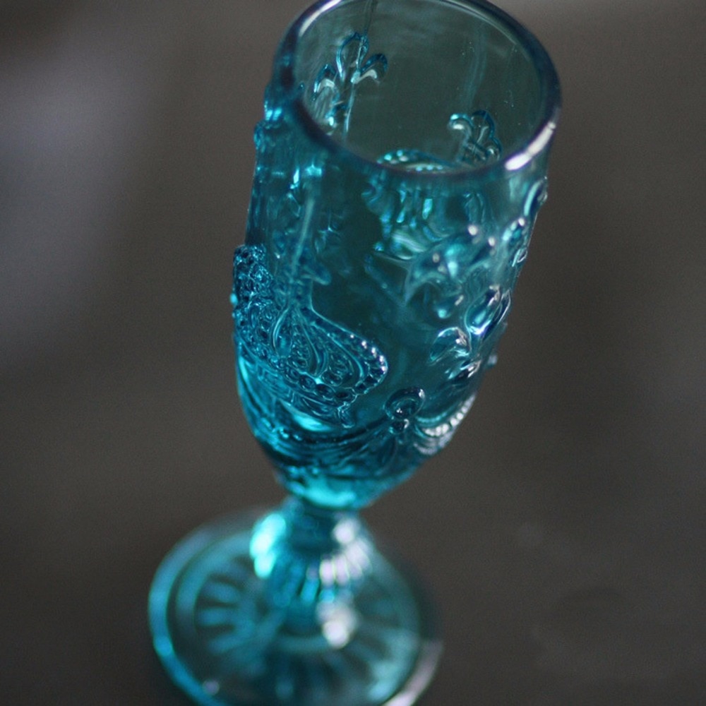 Keyama 1 stk blå glas bourbon retro præget krone glas bæger rødvin juice glas vand kop boligindretning