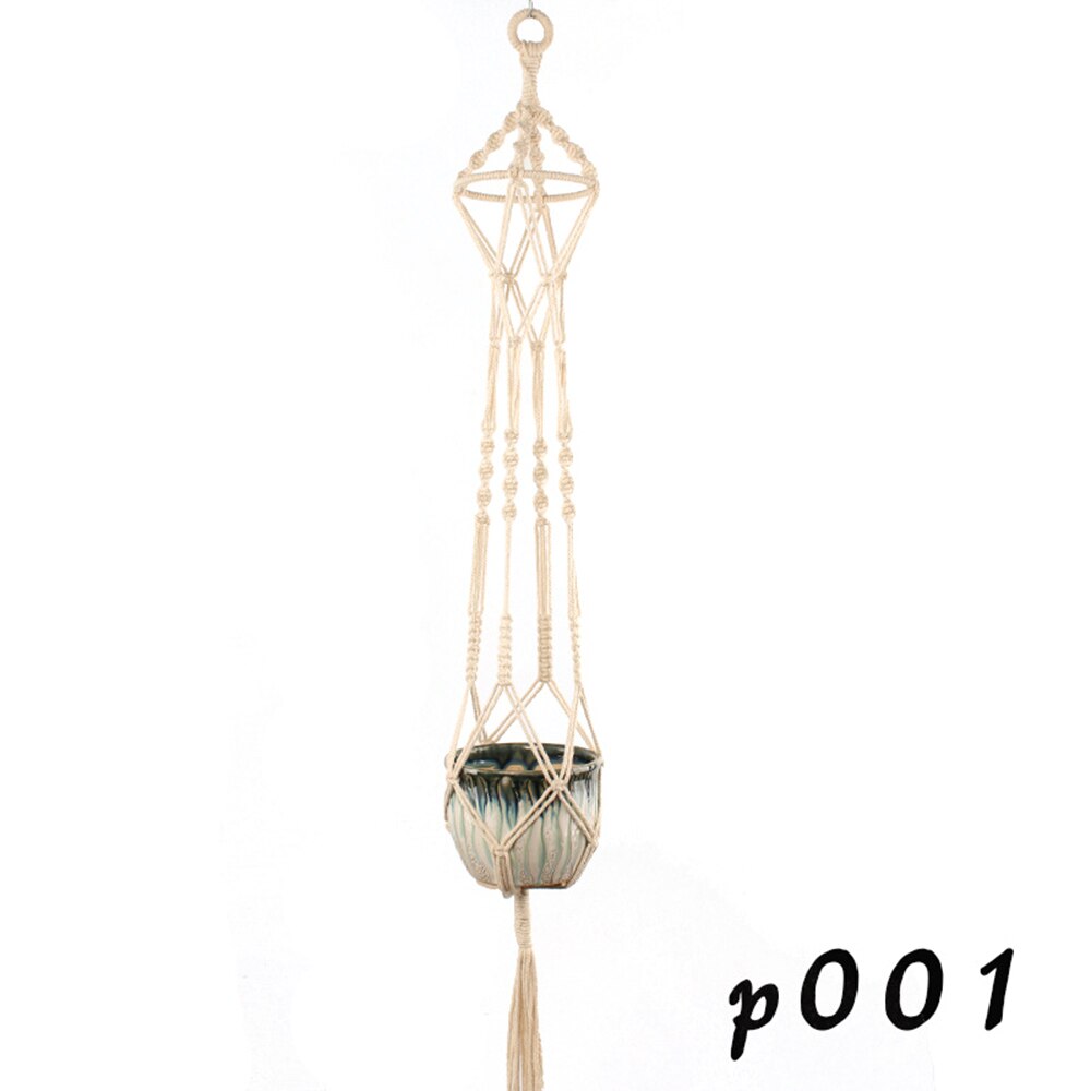 Macrame Katoen Handgemaakte Touw Opknoping Netto Opknoping Mand Vaas Bloem Plant Haak Sling Haak Land Yard Tuin Wanddecoratie: P001