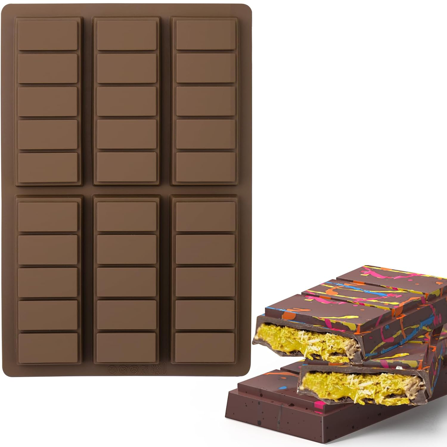 Stampo per tavoletta di cioccolato a 6 fori, stampo per tavoletta di cioccolato spesso riempito in silicone Knafeh Barra di cioccolato al pistacchio (10 bottoni) e sacchetti da 100 pezzi): Cielo Blu