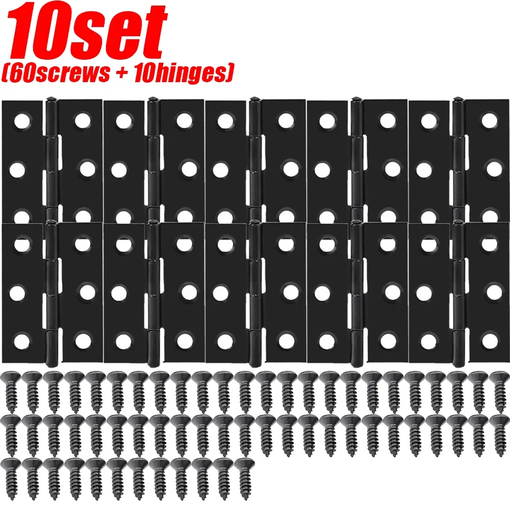 Schwarze Türscharniere, Stoßscharniere aus Edelstahl mit Schrauben, Schrank, Schublade, Möbelscharniere, Montageplatte, flache Befestigungshalterungen: Silber
