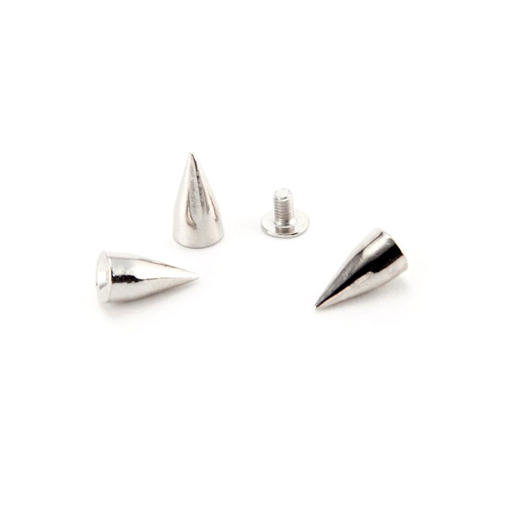 100pcs 7*9mm Metal Cone Spikes Screwback Studs DIY Leather Craft Punk Style Rivets (Silver)