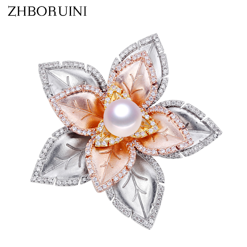 ZHBORUINI Feine Schmuck Natürliche Süßwasser Perle Brosche Non Fading Tricolor Brosche Pins Perle Schmuck Frauen Italienische Technologie