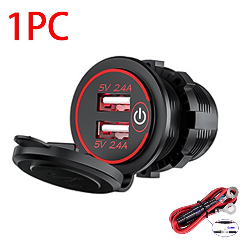 5V/2.4A Dual Usb Socket Car Charger Met Touch Schakelaar Waterdicht Stofdicht Cap 12V/24V auto Adapter Voor Iphone Xiaomi Huawei: 5V 2.4A Red 1pc