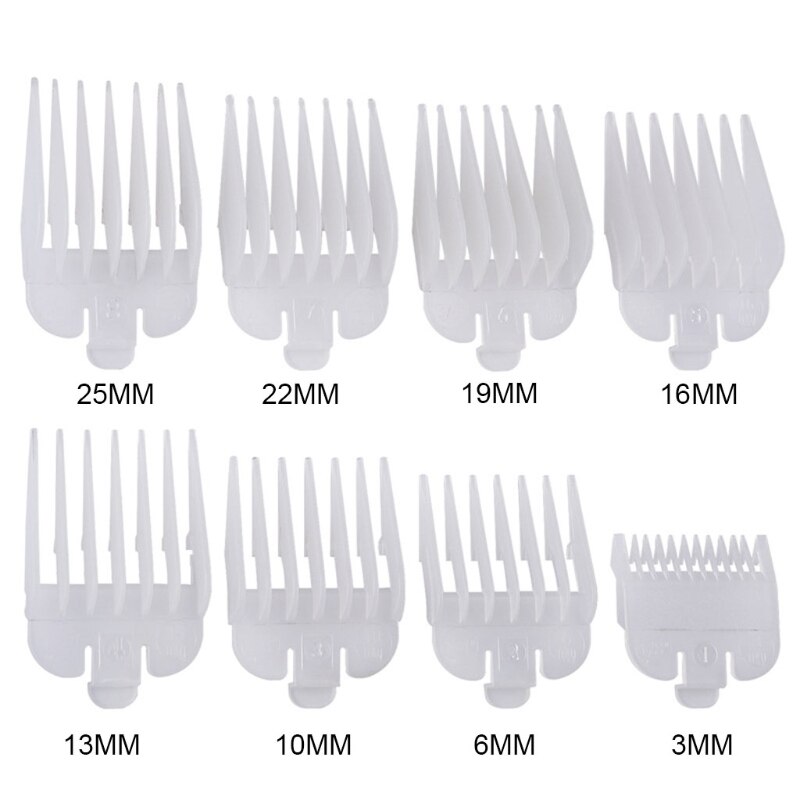 8Pcs Hair Clipper Limit Comb Guide Attachment Size Barber Replacement 3/6/10/13/16/19/22/25mm Shaving Combs