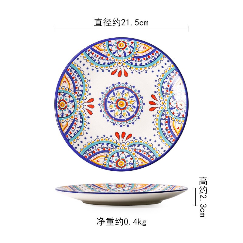 Keramisk bestik sæt boheme stil knogle porcelæn tallerken skål fad kop spisestue husholdning køkkenudstyr bordservice: 8.5 tommer plade