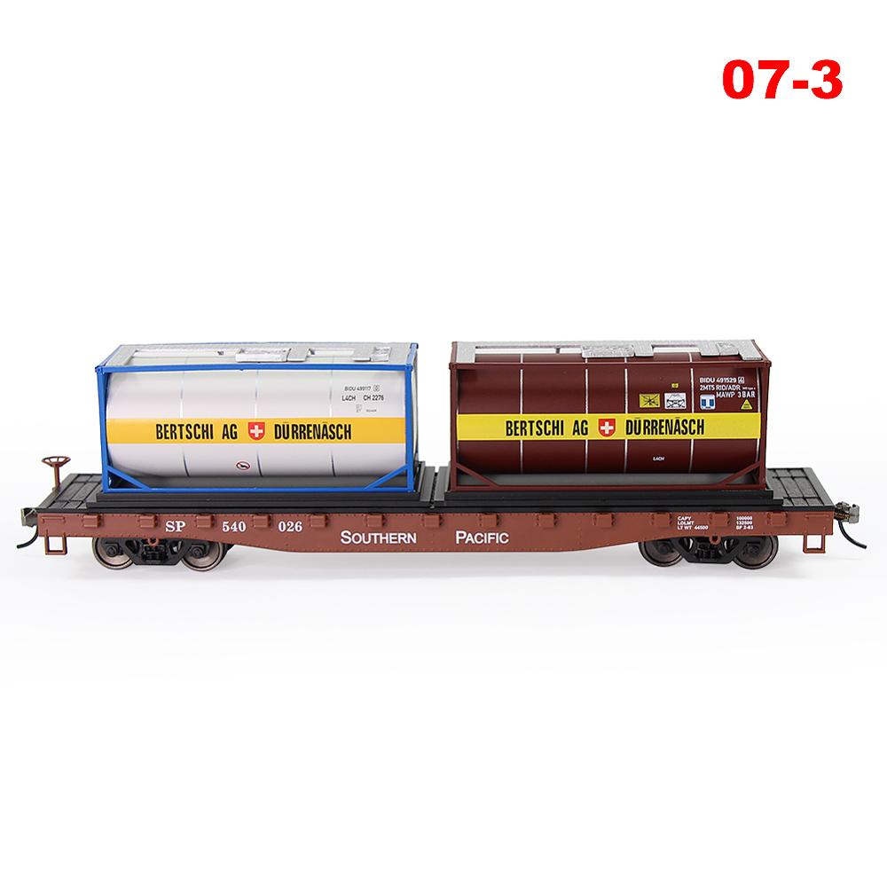 C8741 Model Railway Layout HO Scale 1:87 52ft Flat Car with 40&#39; 20&#39; Container Oil Tanks Lot: 07-3