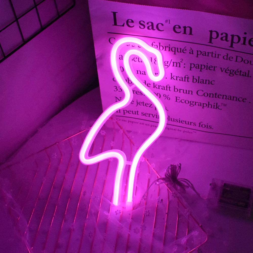 Lámpara de luz LED de neón con de flamenco para niños, lámpara de noche con batería, funciona con USB, para dormitorio, sala de estar, de boda,