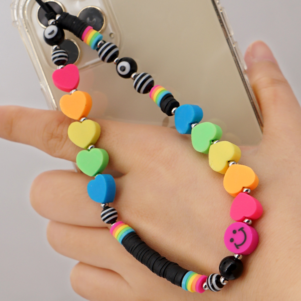 Colorful Acrylic Bead Smile Mobile Phone Chain Cellphone Strap Anti-lost Lanyard For Women Summer Jewelry: 2