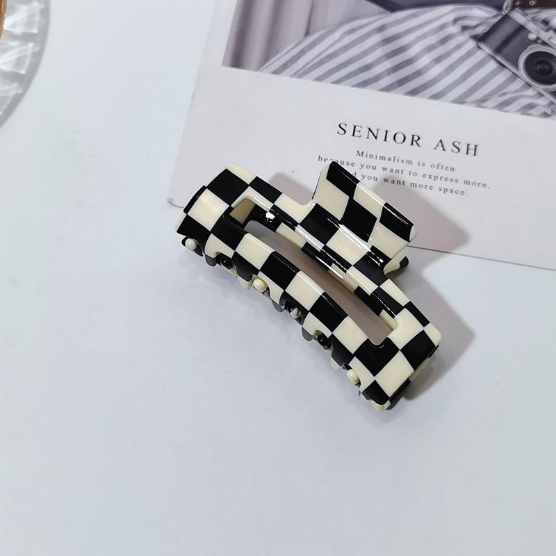 Zwart Wit Plaid Acetaat Haar Klauw Clips Voor Meisjes Grote Haarspelden Vrouwen Bobby Pin Accessoires Hoofddeksels Make Hair Styling Tool: rectangle 7.5cm
