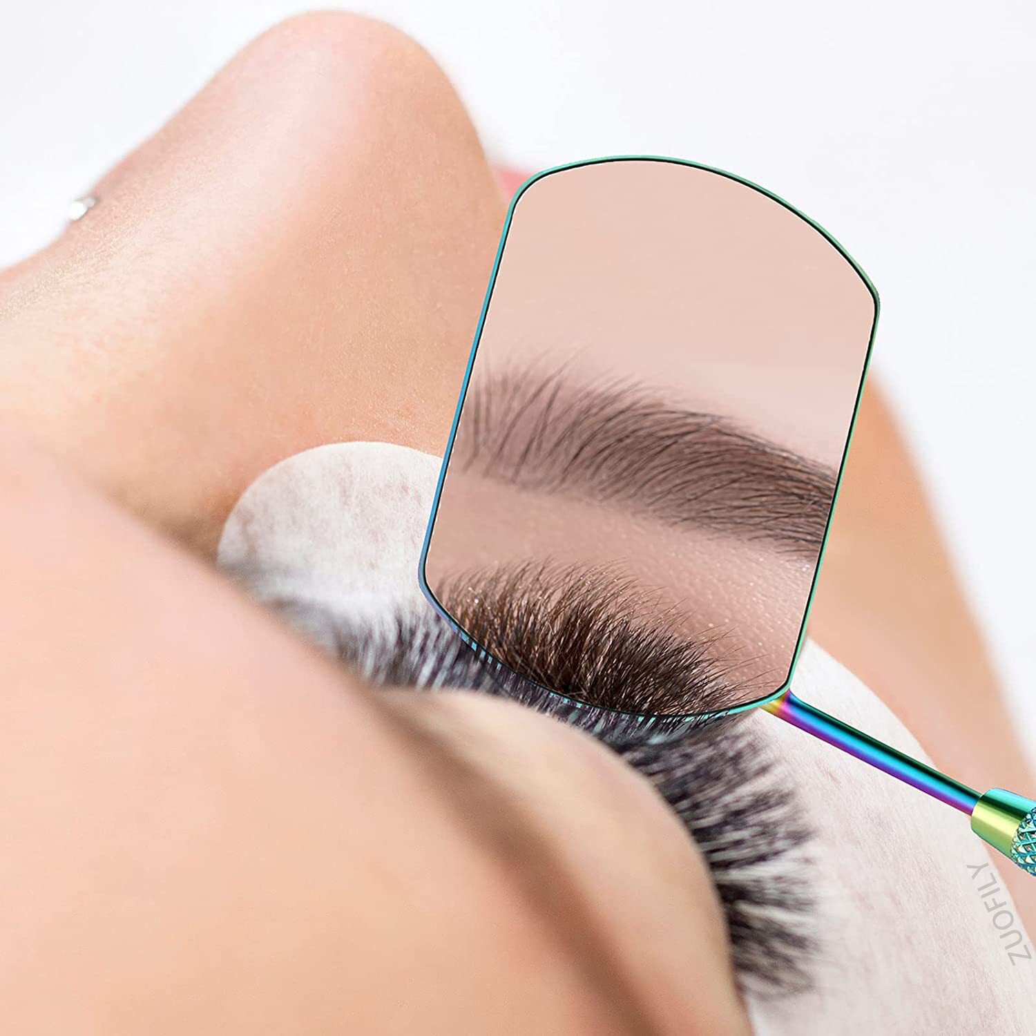 Espejo de pestañas multifunción, espejo de belleza de aumento rectangular de mango largo para comprobar la extensión de pestañas postizas, herramientas de injerto