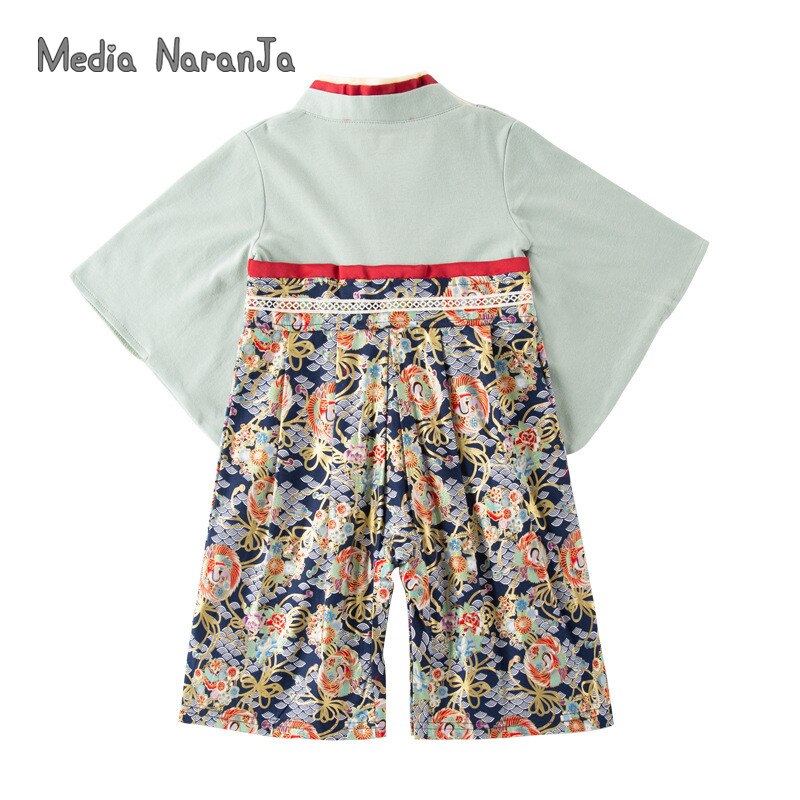 Jungen Frühling Herbst Lange Ärmeln Baby Gesamt Japanischen Stil Große Blume Gedruckt Kleidung Kimono Strampler