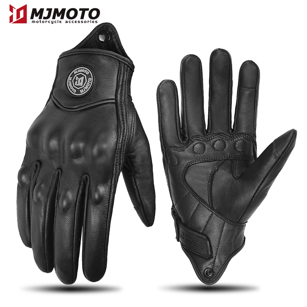 MJMOTO Gloves Long Protective Motorcycle Gloves Carbon Fiber Gloves Retro Leather Gloves Motorbike Cycling Gloves CE Certified: Champagne / L