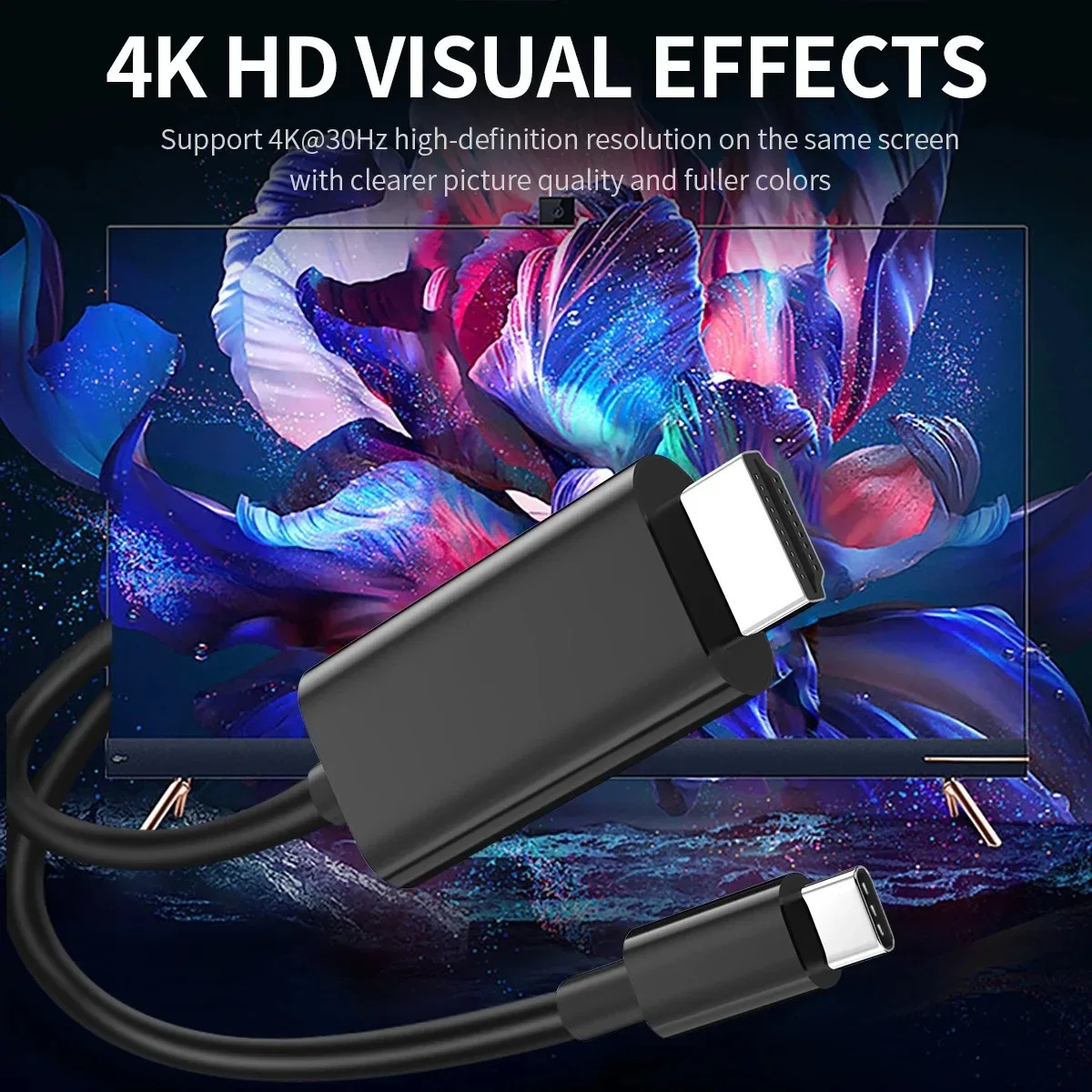 Usb-c till hdmi-kompatibel adapter 4k typ 60hz c-kabel hdtv-omvandlarkabel för projektor pc bärbar dator surfplatta ipad iphone 16 xiaomi