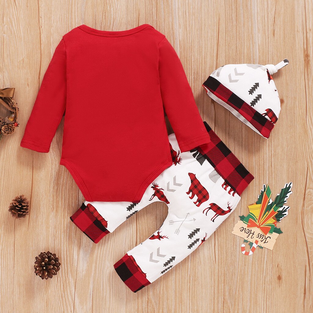 Drei-stück Baby neue Weihnachts Strampler Kleinkind Baby Junge Mädchen Weihnachten knapp Karosserie Strampler + Karikatur Hosen + Hütte Outfits Y4