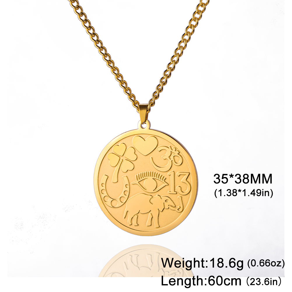 Colar de homens Sorte Elephant Medallion colar poderoso amuletos de proteção Quatro folhas Clover Ohm Symbol Horseshoe Evil Eye colar jóias de aço inoxidável