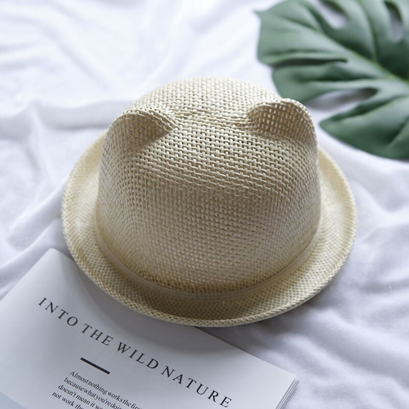 Nette Baby Hut Mit Ohren Sommer Stroh Mesh Baby Mädchen Junge Hut Kinder Snapback Baseball Cap Kinder Strand Sonnenhut: style 2 beige