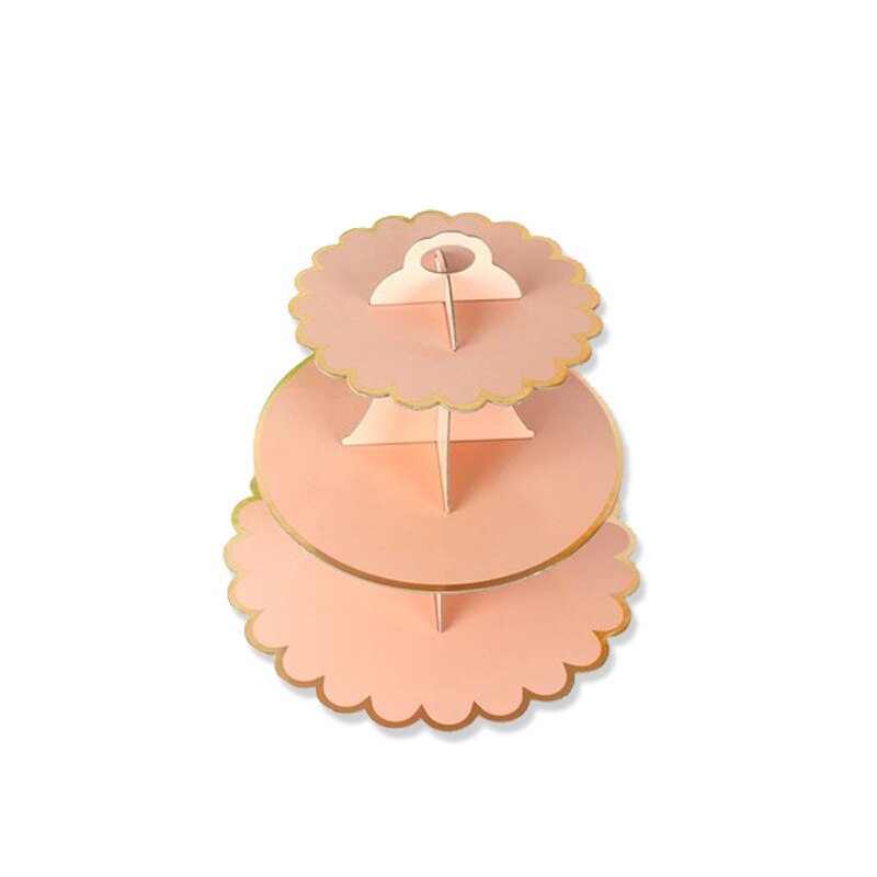 Disposable 3 Tier Paper Cake Stand Afternoon Tea Wedding Party Plates Tableware Sweets Tray Dinner Display Bakeware Cake Rack: Pink
