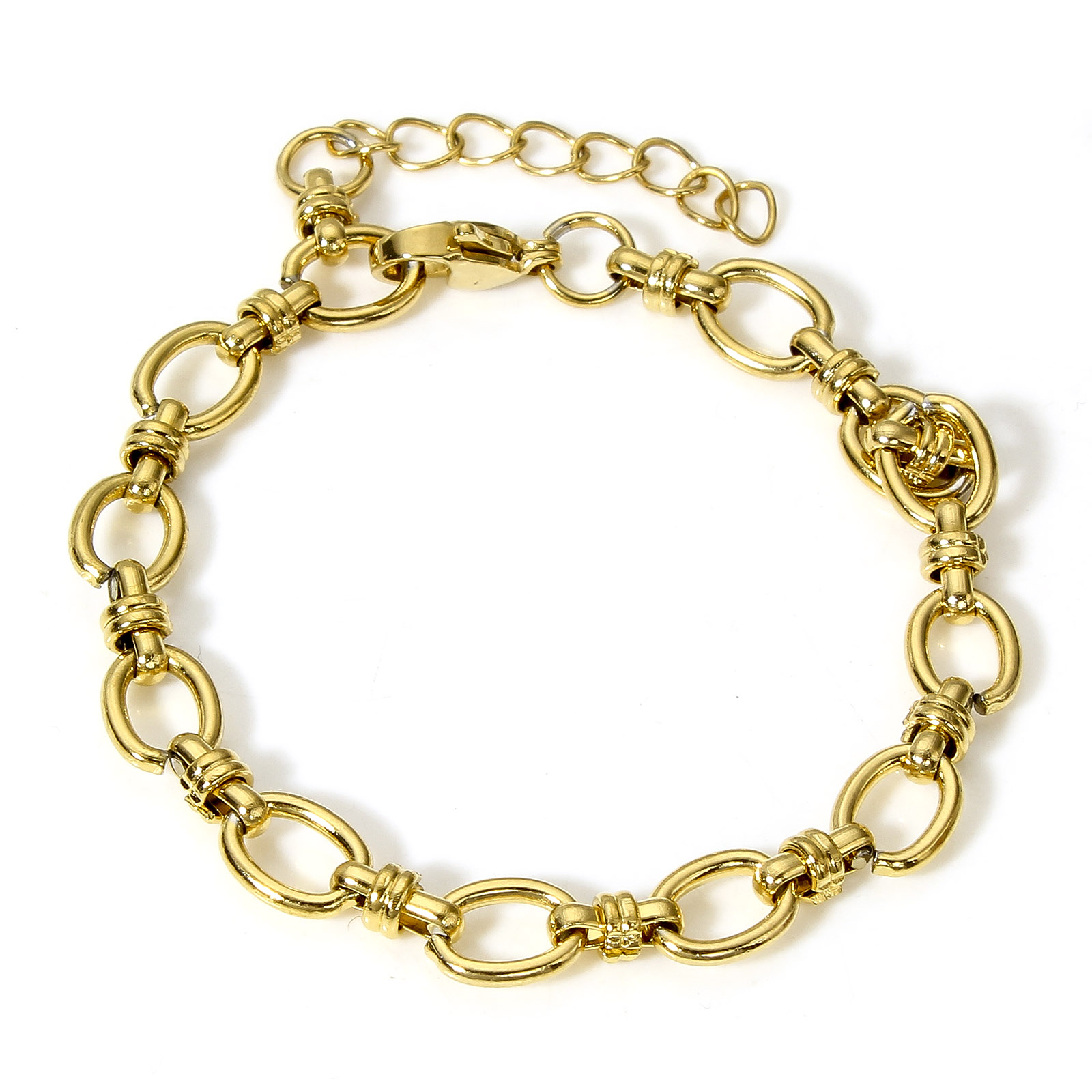 1 pulsera de cadena ovalada de acero inoxidable llamativa, pulsera de cadena de Metal Punk hecha a mano, exquisita para mujeres y hombres, de joyería de 17,5 cm: Marrón rojizo