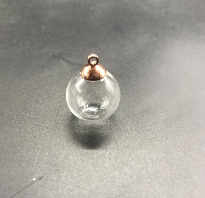3pcs 18mm Round shape hollow glass ball with beads cap set glass globe glass vials pendant glass bottle globe jewelry findings: 8mm rosegold cap