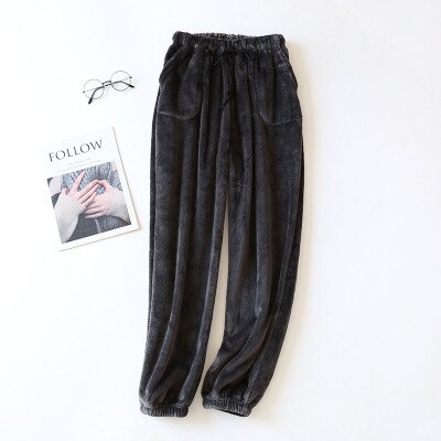 Winter Sleeping Trousers Flannel Fleece Warm Sleep Bottoms Solid Color Pants Casual Lounge Pants With Pockets: Gray / XL