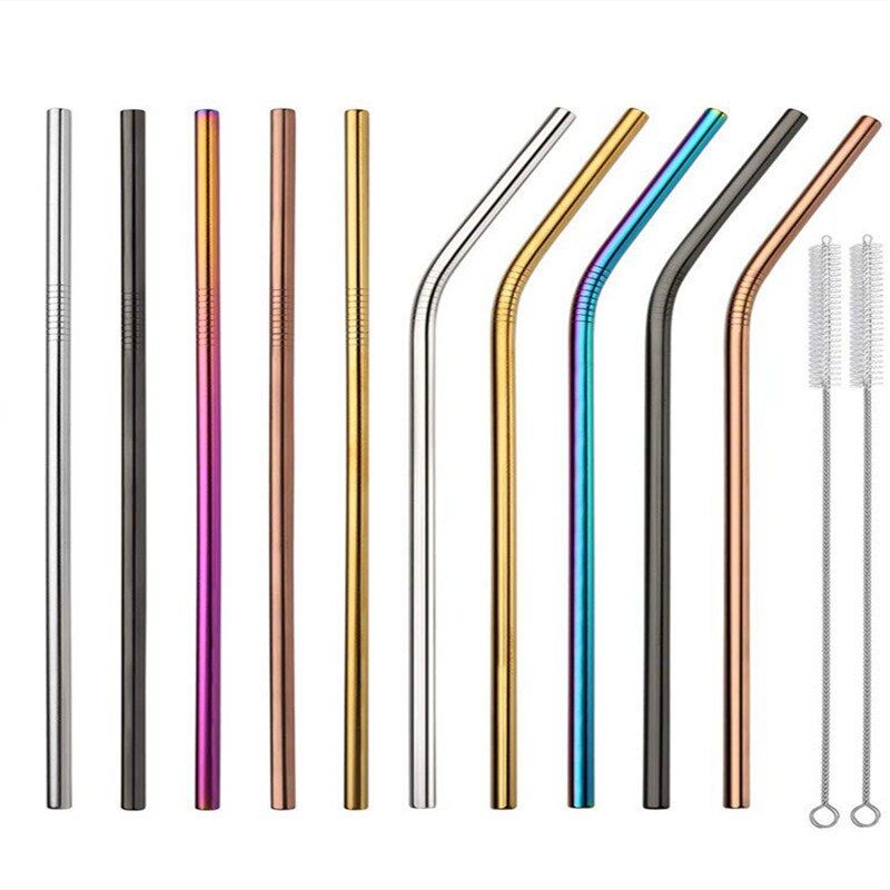 Pajita reutilizable de Metal para beber, juego de pajitas de acero inoxidable 304 con cepillo, Bar, cóctel, vasos, 6 piezas