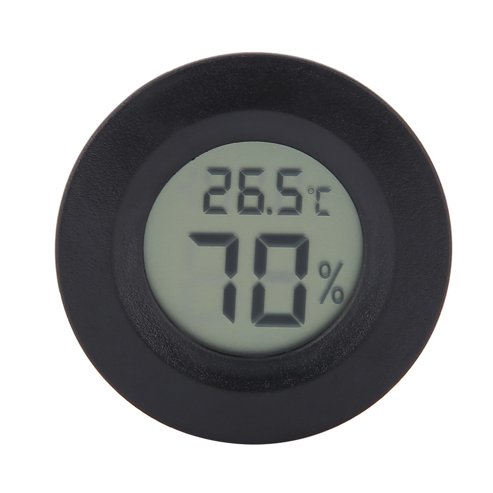 Mini digital lcd termometer hygrometer rund form temperatur fugtighedsmåler til reptilmåler digital termometer: Sort