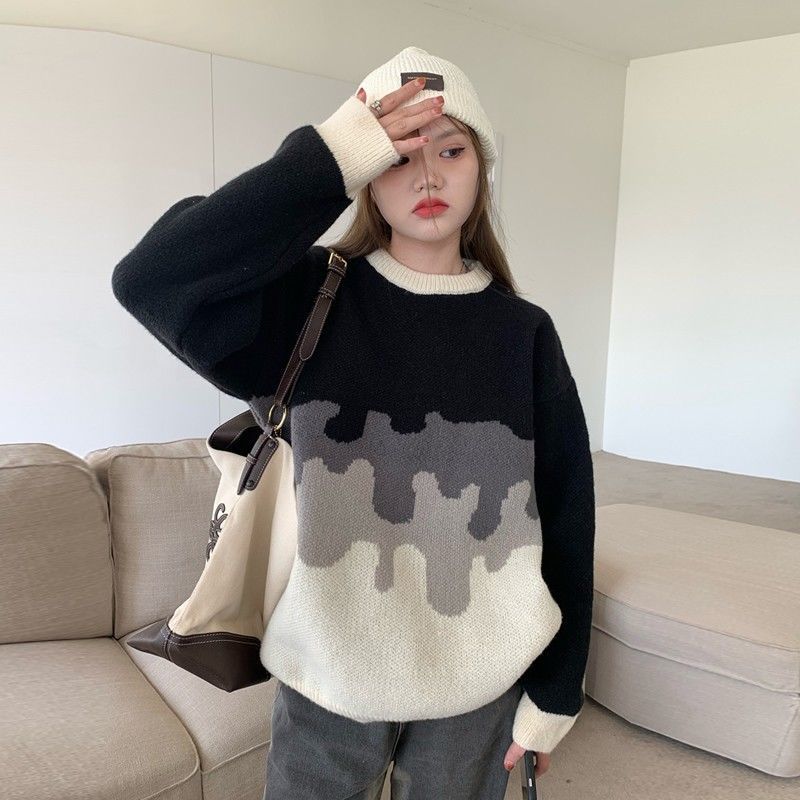 Pull en maille pour femmes, style Hip Hop, Streetwear, dégradé, Harajuku, décontracté, noir, bleu, automne,: Black / XXL