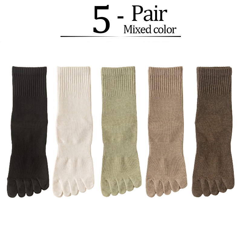 5 Pairs/lot Women Five Fingers Socks 100% Cotton Solid Colour Ladies Split Toe Sports Socks Spring Autumn Harajuku Toe Socks: Black Blue