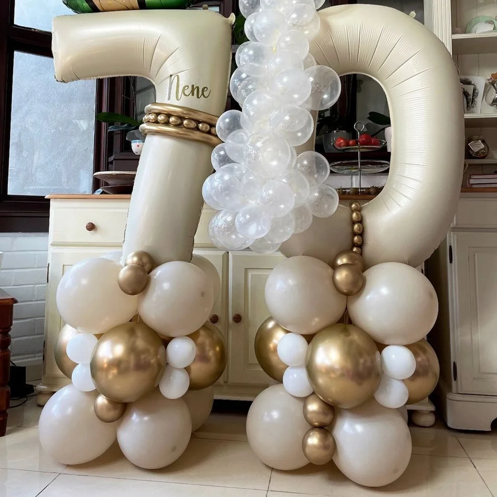 130 Uds. Juego de globos con números de oro blanco y arena crema, globos de aluminio con números de 40 pulgadas para decoraciones de de feliz 20 30 40 50 cumpleaños