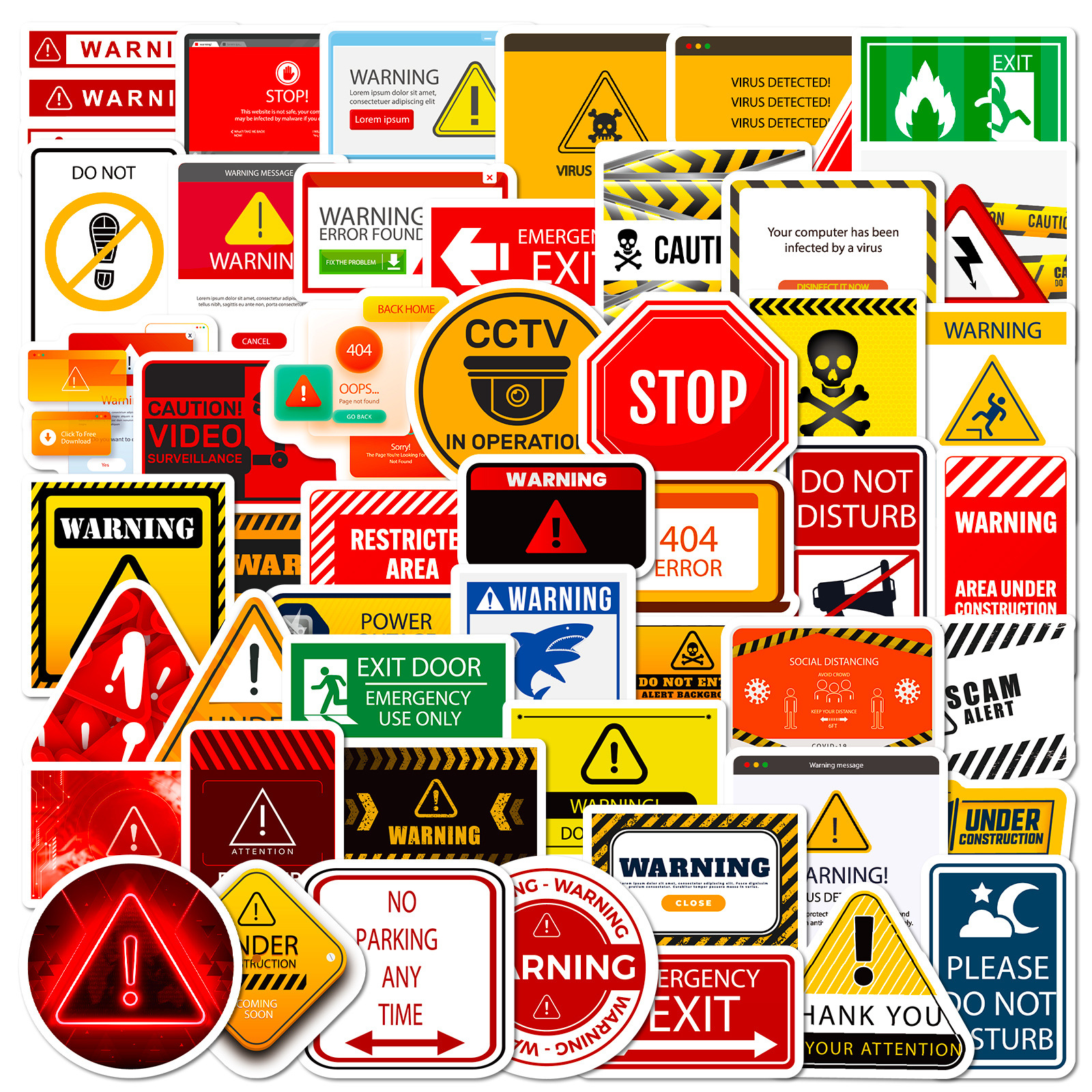 Warning Signs Stickers [50pcs] Bans Cautions Directions Stickers for Helmet Water Bottle Laptop Phone Skateboard Travel: Dark Blue