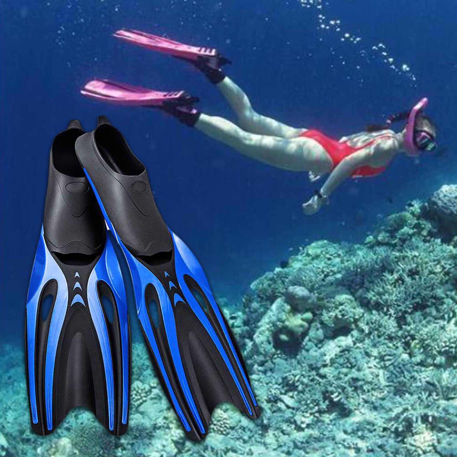 Aletas de esnórquel para adultos, equipo de esnórquel de pie completo, para natación ligera, cómoda, para buceo, deportes acuáticos: Blue Black S
