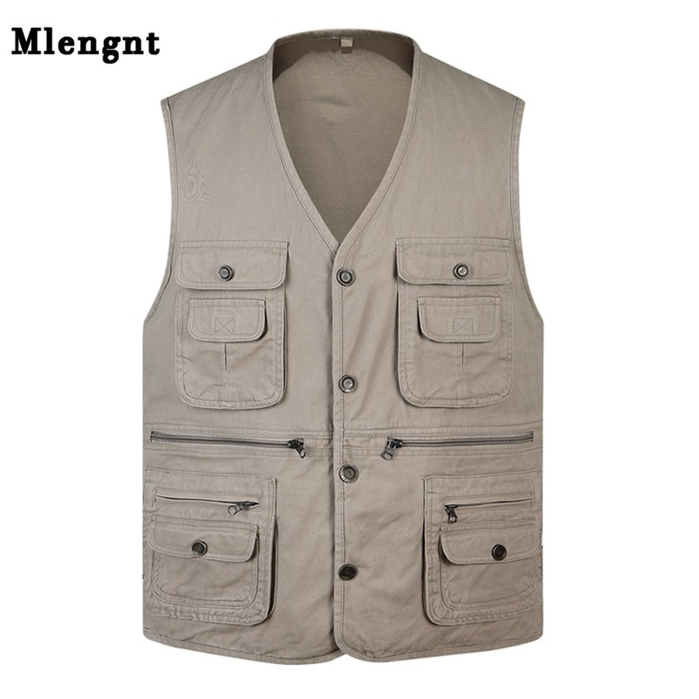 Gilet classique d&#39;été pour hommes, veste sans manches à boutons en coton, 3 couleurs, avec de nombreuses poches, solide, gilet de voyage de grande taille