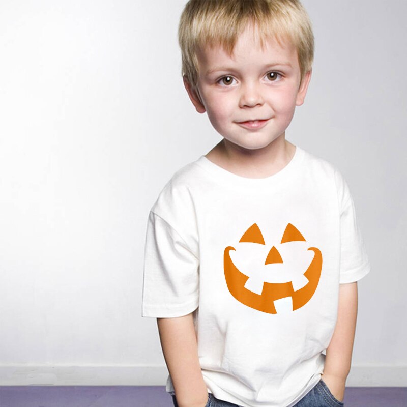 Zucca Viso di Halloween Delle Ragazze Dei Ragazzi Del bambino Del bambino Bambini Fantasma T-camicia Manica Corta tee Magliette e camicette Arancione Vestiti di Stile di Modo