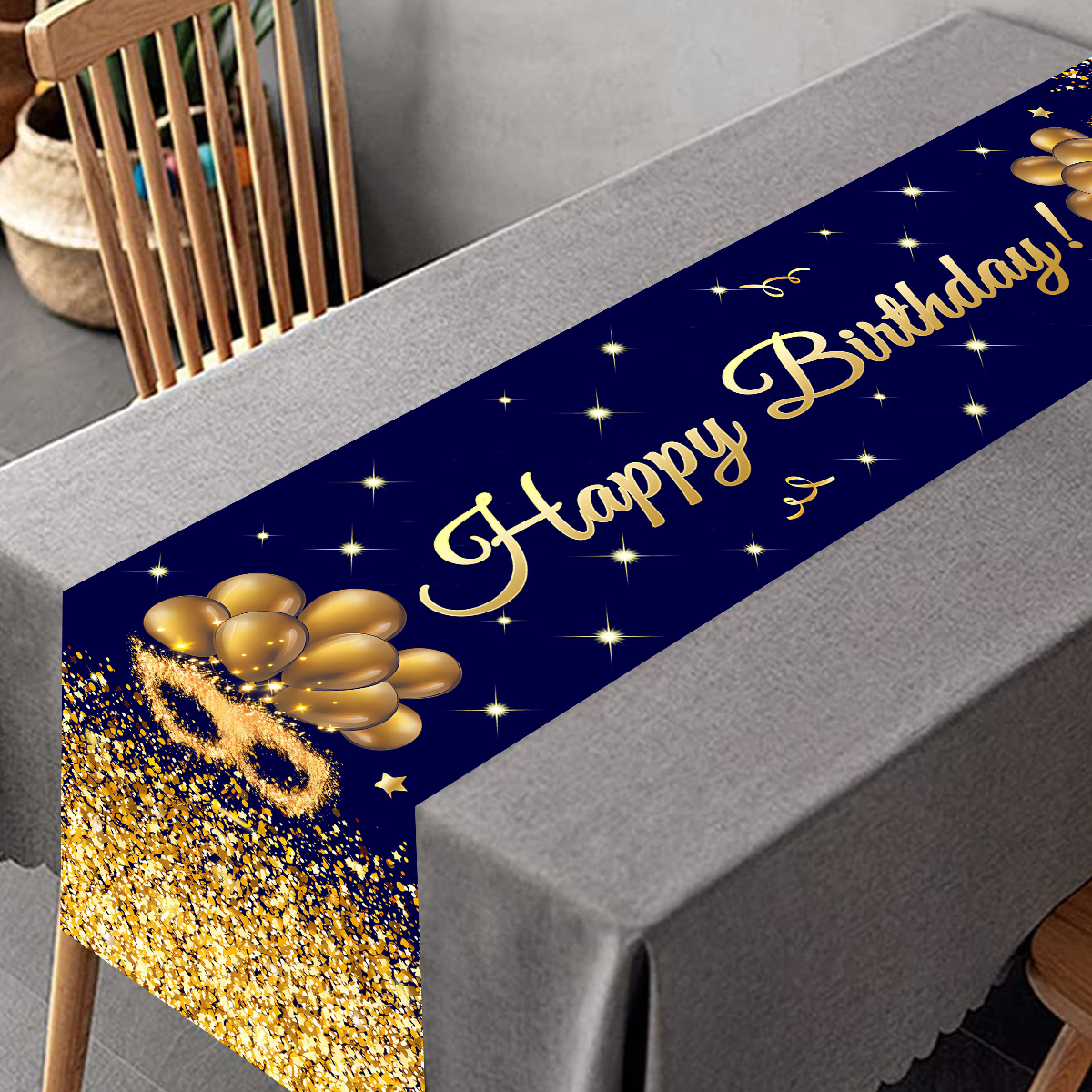 Schwarzgold glücklich Geburtstag Tischläufer 30. 40. 50. Geburtstag Party Dekoration Erwachsene Jubiläum Geburtstag Partyzubehör