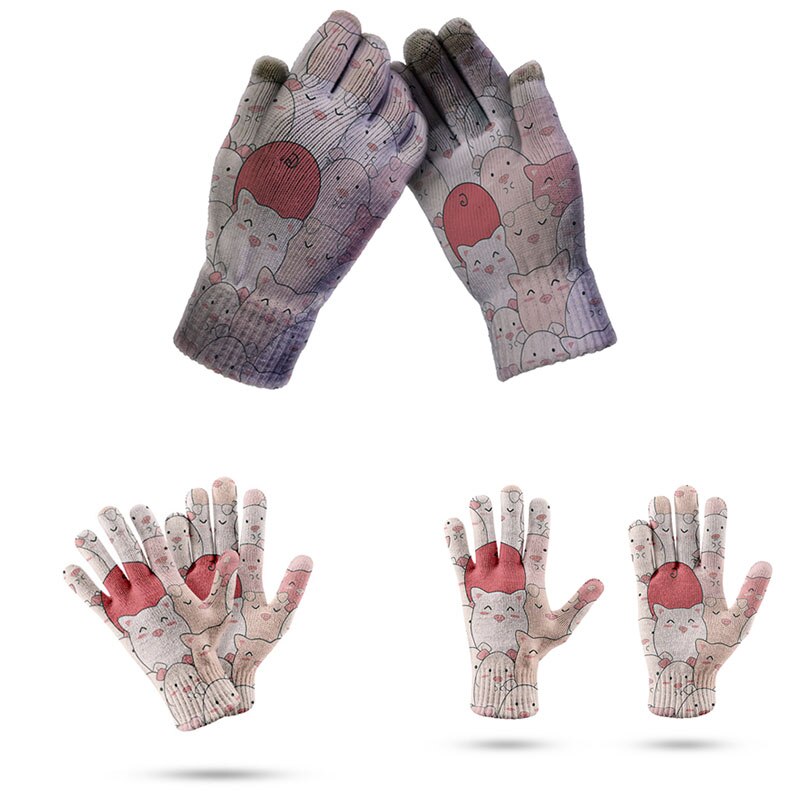Vinter dejlige handsker kvinder mænd forår og efterår stretch strik vanter 3d print fuld finger guantes kvindelige hæklede handsker