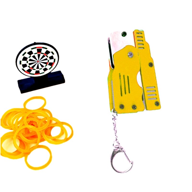 inc Alloy Colorful Metal Mini Can Be Folded As a Key Ring Rubber Band Gun Kids Toy Six Bursts Of Rubber Toy Gun: Yellow