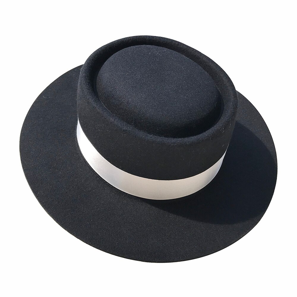 Fedora hatte til mænd kvinder 100%  australske uldfilt bred kant hat læder bælte knusbar pakke: Sort